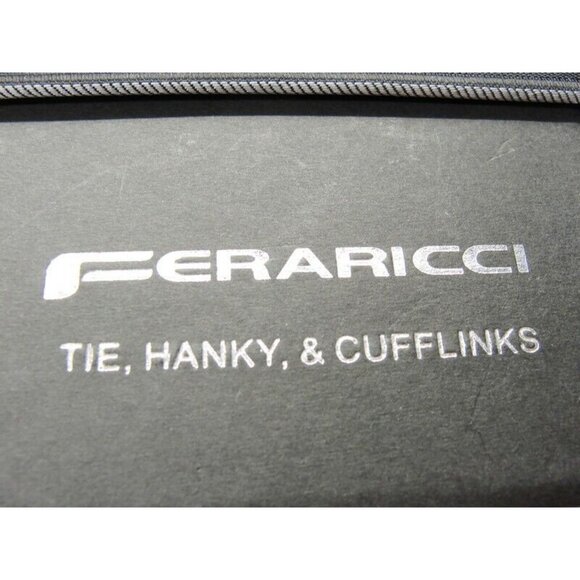 Feraricci Tie, Hanky & Cufflinks Matching Set Silver Tone Wedding Formal Tux IOB - Picture 7 of 7
